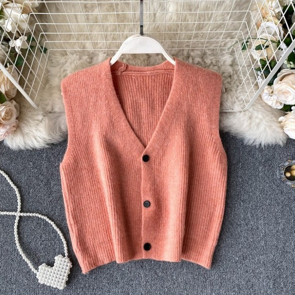 Naiste villane vest nööpide ja spitsikaelusega