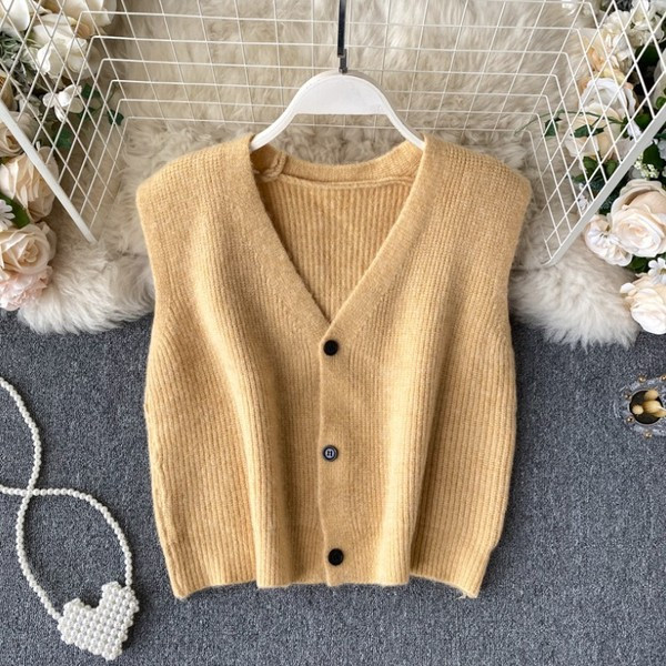 Naiste villane vest nööpide ja spitsikaelusega