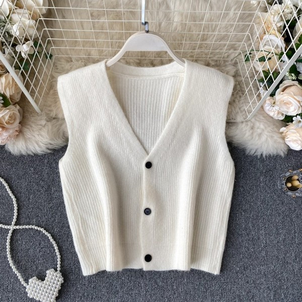 Naiste villane vest nööpide ja spitsikaelusega