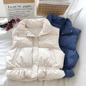 Naiste lühike kõrge krae ja taskutega vest