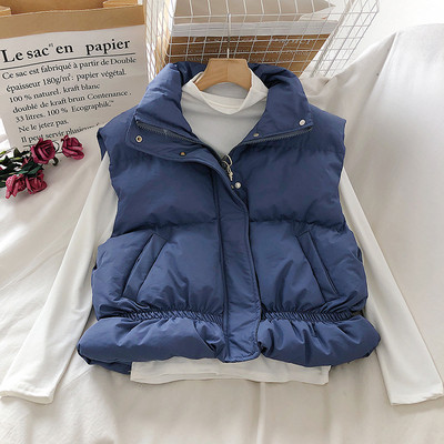 Naiste lühike kõrge krae ja taskutega vest