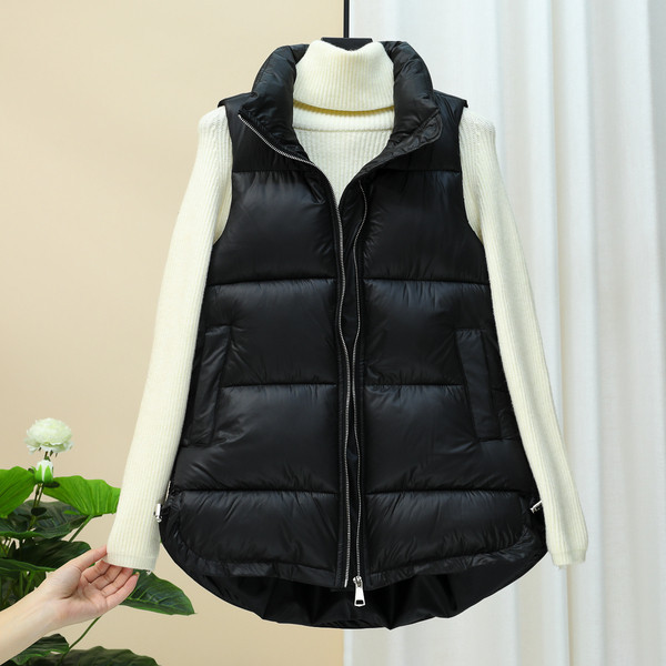 Naiste pikk kõrge kraega vest - asümmeetriline mudel