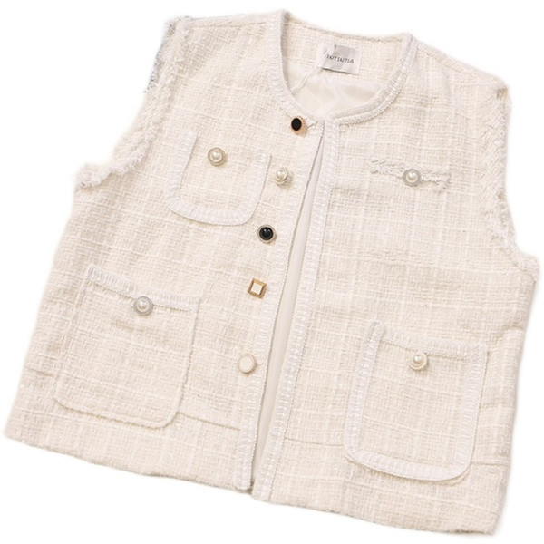 Moderan ženski prsluk s ovalnim izrezom i džepovima