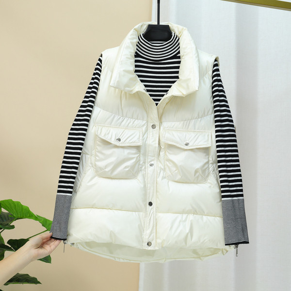 Asimetriška moteriška liemenė su kišenėmis ir aukšta apykakle