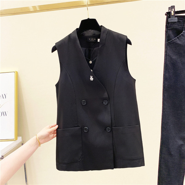 Moteriška moderni liemenė su sagomis ir kišenėmis