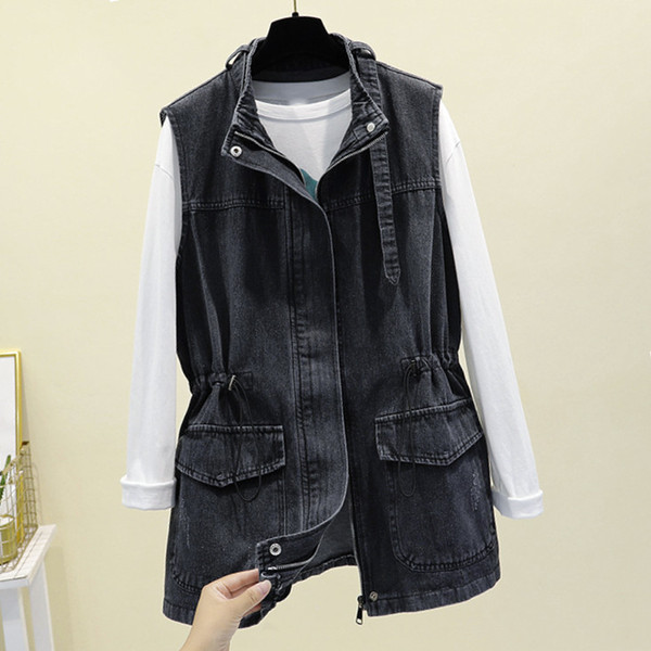 Vesta casual de dama din denim cu cravate si buzunare