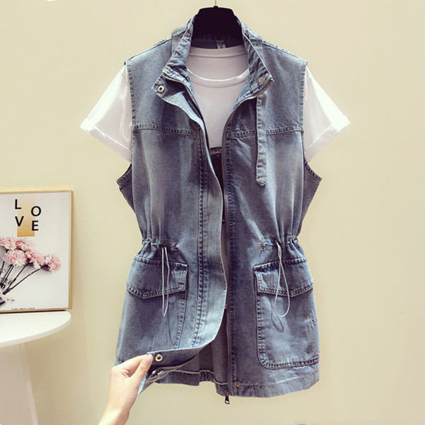 Vesta casual de dama din denim cu cravate si buzunare