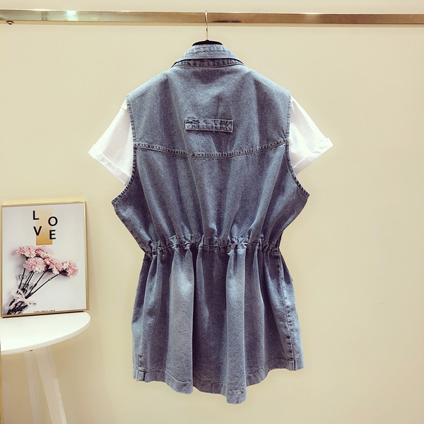 Vesta casual de dama din denim cu cravate si buzunare