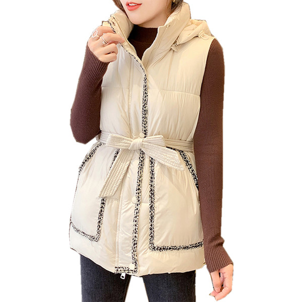 Naujo modelio moteriška liemenė su juosmens diržu ir gobtuvu