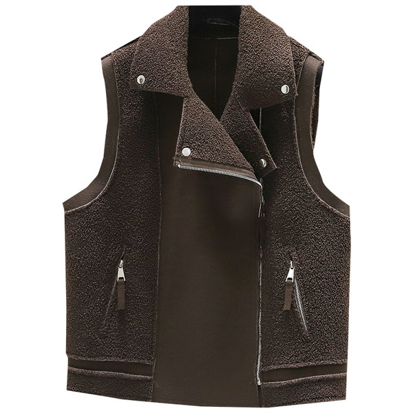 Moderan ženski zimski prsluk s patentnim zatvaračem i gumbima