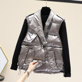 Naiste läikiv vest taskute ja lukuga