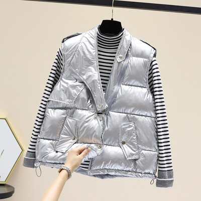 Naiste läikiv vest taskute ja lukuga