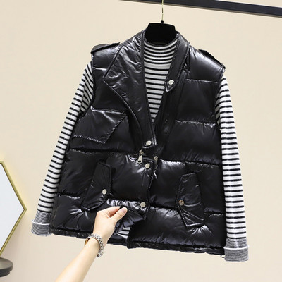 Naiste läikiv vest taskute ja lukuga