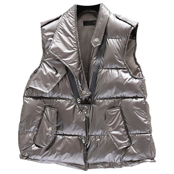 Naiste läikiv vest taskute ja lukuga