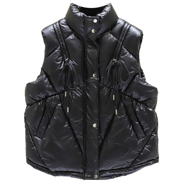 Kõrge krae ja taskutega läikiv naistevest