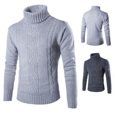 Men`s casual sweater plain model with high collar