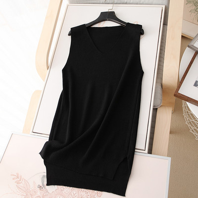 Pikk vabaaja kootud vest spitsikaelusega