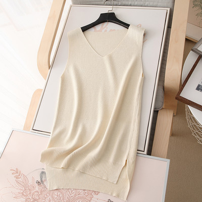 Pikk vabaaja kootud vest spitsikaelusega