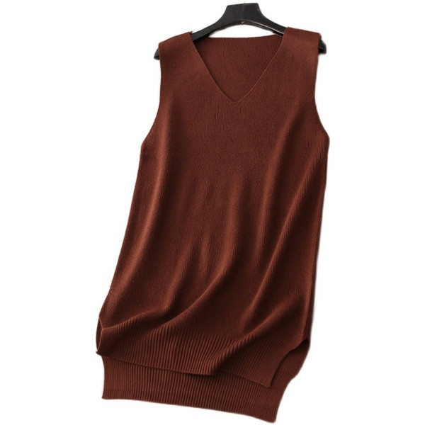 Pikk vabaaja kootud vest spitsikaelusega