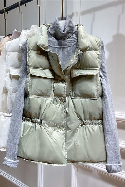 Moteriška žieminė liemenė su kaklaraiščiais ir kišenėmis