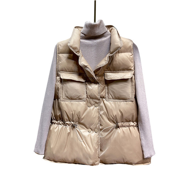 Moteriška žieminė liemenė su kaklaraiščiais ir kišenėmis