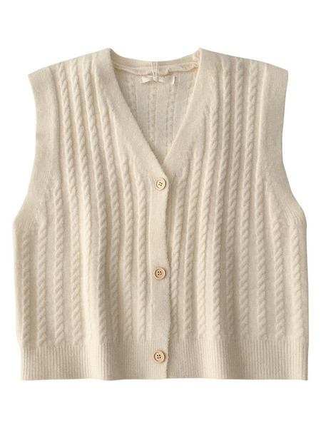 Kootud naiste vest V-kujulise krae ja nööpidega