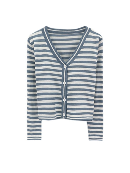 Dryžuota moteriška laisvalaikio liemenė su špico iškirpte