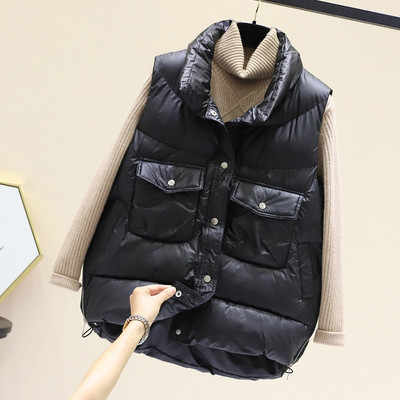 Naiste lai vest kõrge krae ja taskutega