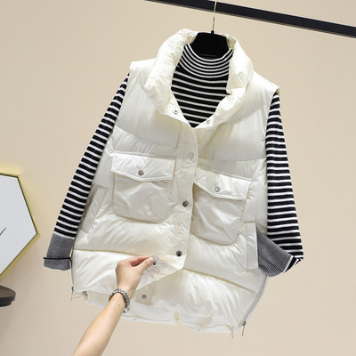 Naiste lai vest kõrge krae ja taskutega