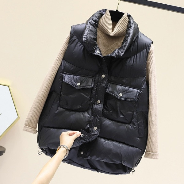 Naiste lai vest kõrge krae ja taskutega