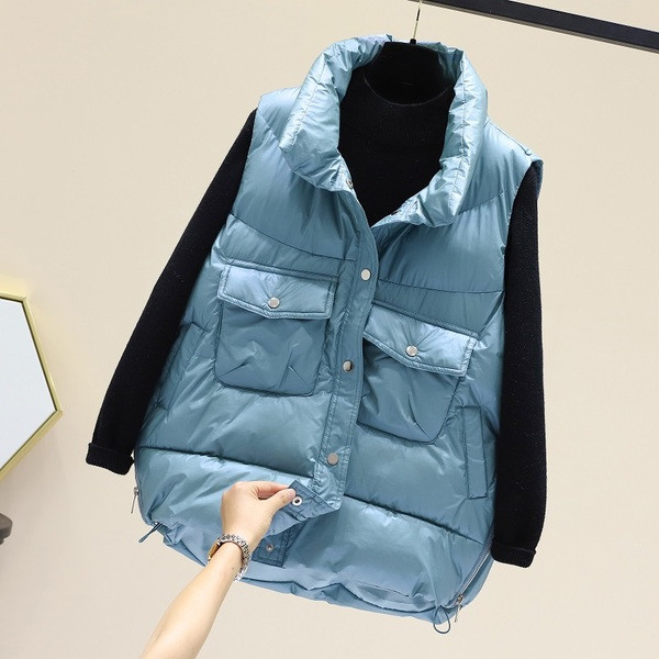 Naiste lai vest kõrge krae ja taskutega