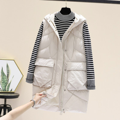 Naiste pikk taskute ja kapuutsiga vest