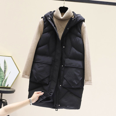 Naiste pikk taskute ja kapuutsiga vest