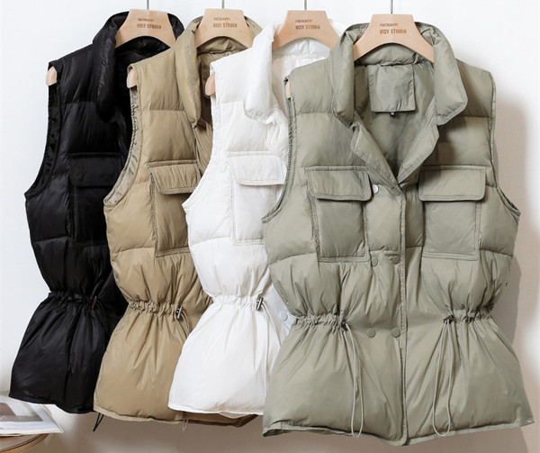 Moteriška žieminė liemenė su kaklaraiščiais ir kišenėmis