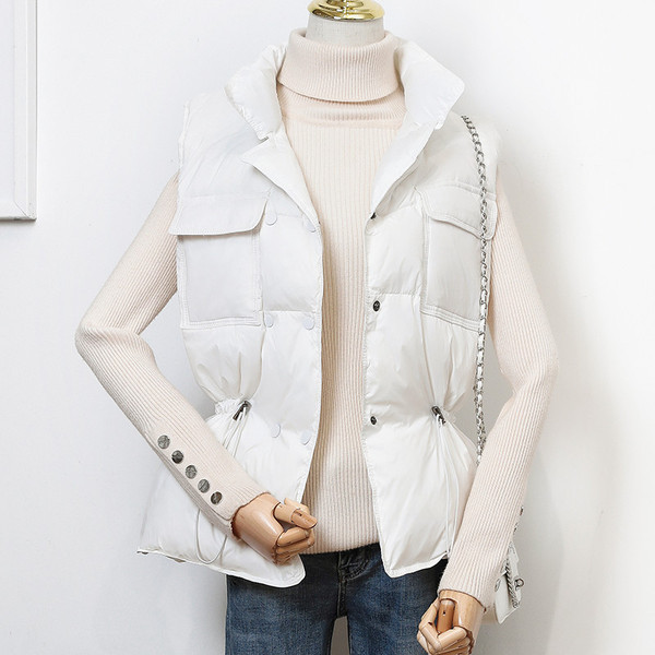 Moteriška žieminė liemenė su kaklaraiščiais ir kišenėmis