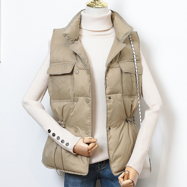 Moteriška žieminė liemenė su kaklaraiščiais ir kišenėmis