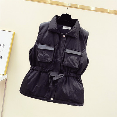 Moteriška žieminė liemenė su raiščiais ties juosmeniu ir kišenėmis