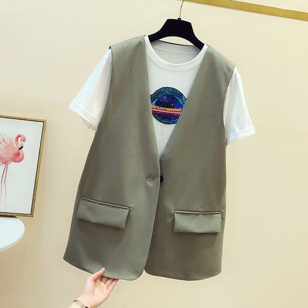 Dviejų spalvų moteriška liemenė gilia iškirpte