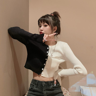 Moodne naiste lühike liibuv vest ovaalse kaelusega