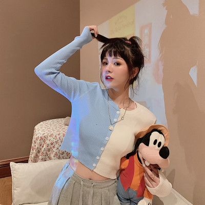 Moodne naiste lühike liibuv vest ovaalse kaelusega