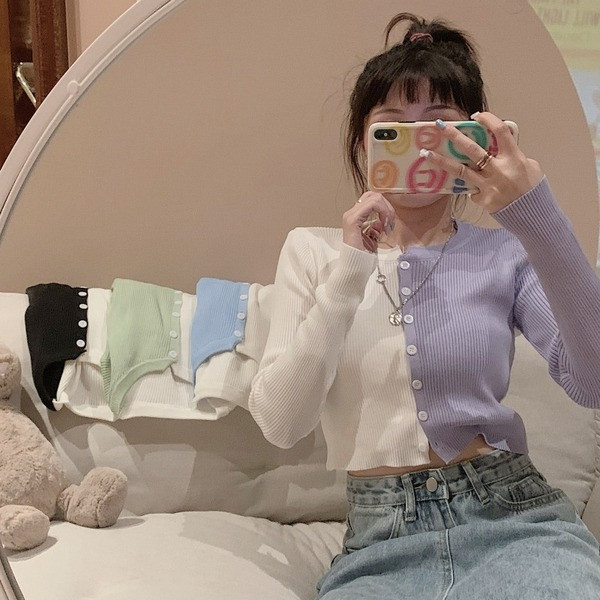 Moodne naiste lühike liibuv vest ovaalse kaelusega