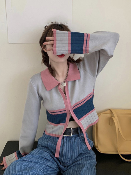 Moodne naiste lühike tõmblukuga kardigan