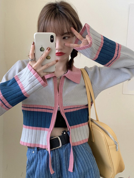 Moodne naiste lühike tõmblukuga kardigan