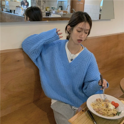 Γυναικείο καθημερινό φαρδύ πουλόβερ με ντεκολτέ