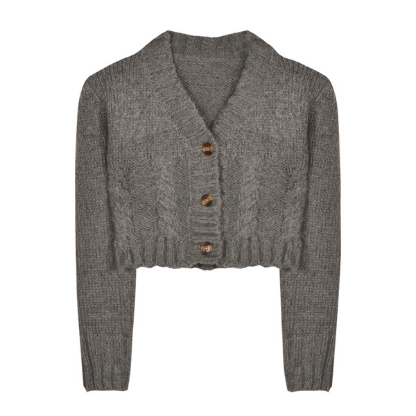 Μοντέρνα γυναικεία κοντή ζακέτα με ντεκολτέ και κουμπιά