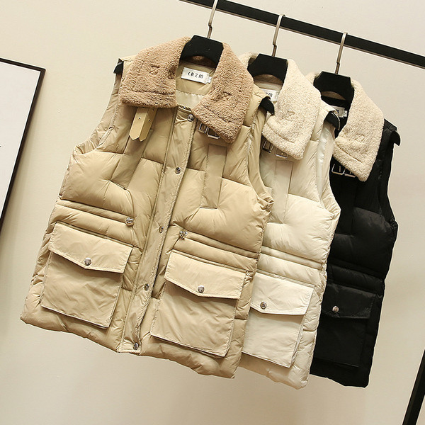 Ženski casual prsluk s donjim ovratnikom i džepovima