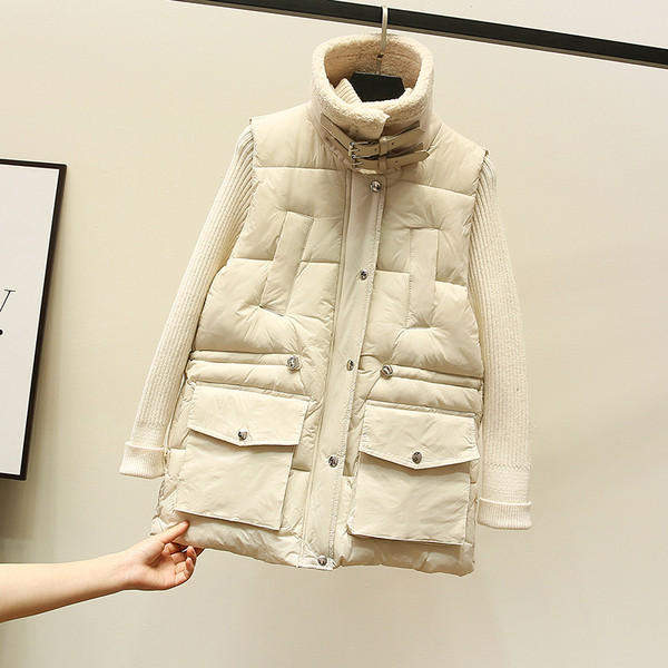 Ženski casual prsluk s donjim ovratnikom i džepovima