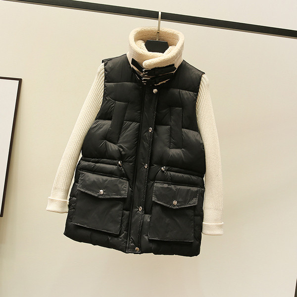 Ženski casual prsluk s donjim ovratnikom i džepovima