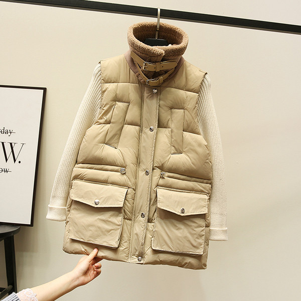 Ženski casual prsluk s donjim ovratnikom i džepovima