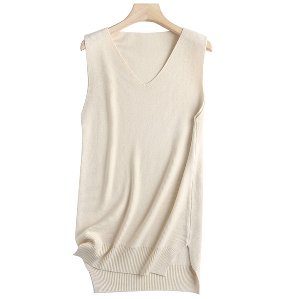 Pikk spitsikaelusega vest naistele